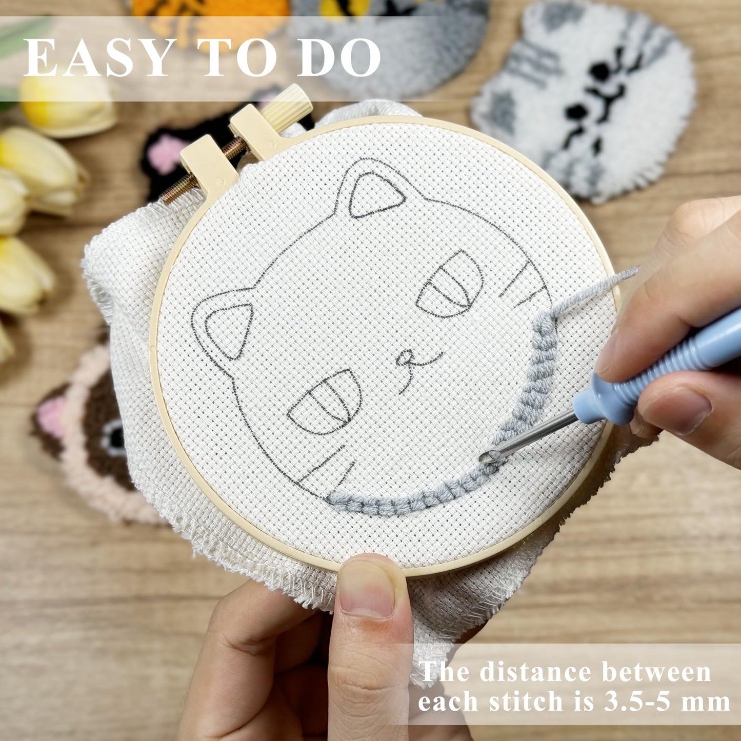 Morledoa Punch Needle Coasters Kit, Punch Needle Kits Adults Beginner, Cat Coasters Kit with Adhesive Felt, Yarns, Embroidery Hoop, Instruction