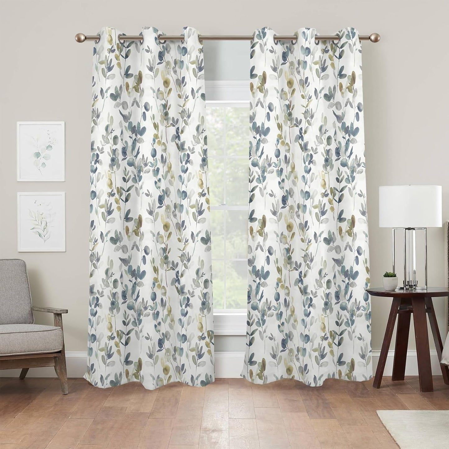 84" 53" 2 Set Renaiss Botanical Herbs Blackout Curtains, Vintage Eucalyptus Leaf Thermal Insulated Bedroom Window