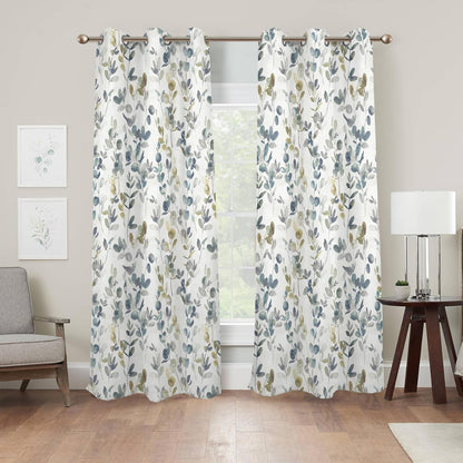 84" 53" 2 Set Renaiss Botanical Herbs Blackout Curtains, Vintage Eucalyptus Leaf Thermal Insulated Bedroom Window