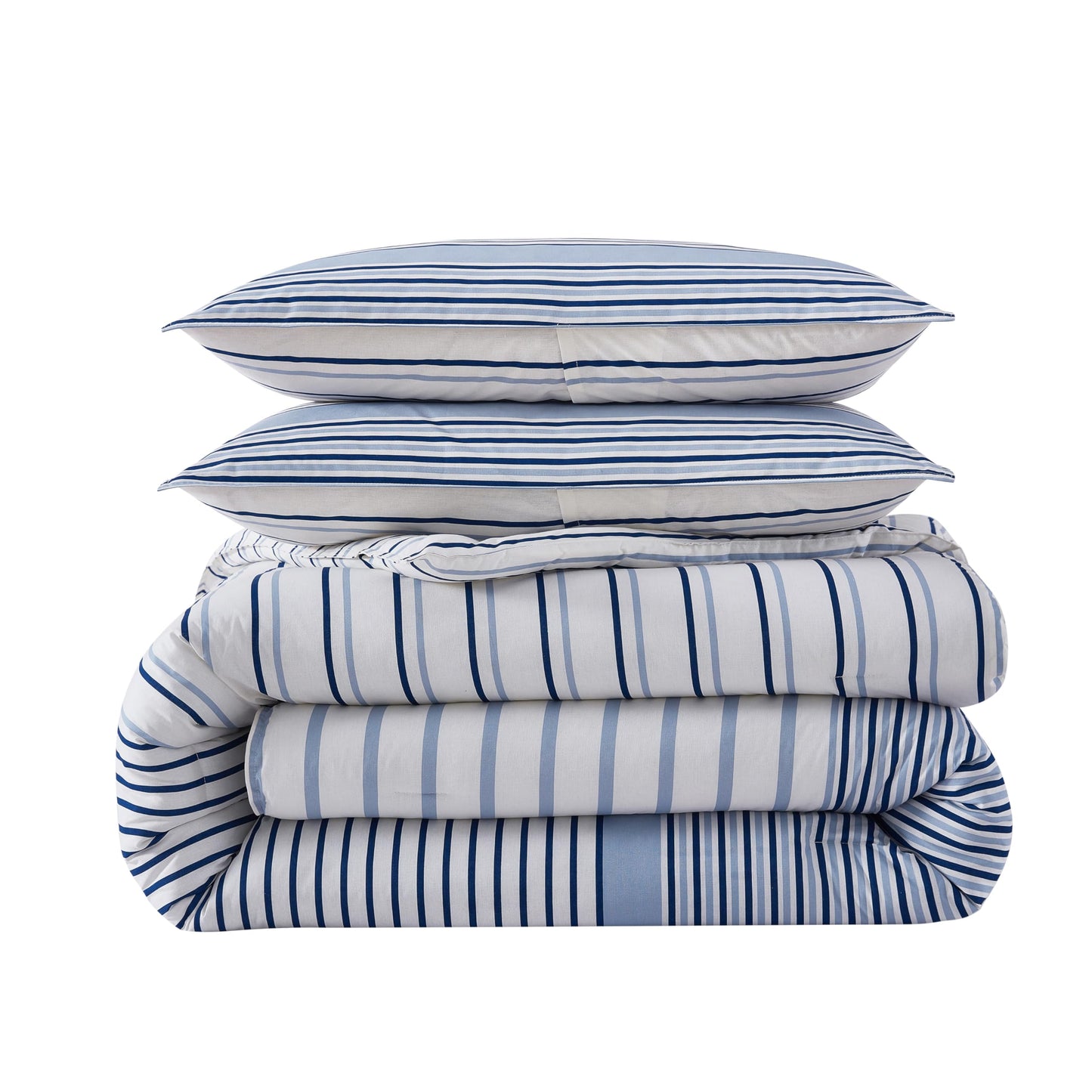 Eddie Bauer - King Duvet Cover Set, Luxuriously Soft Bedding with Matching Shams, Buttons & Corner Ties to Ensure Placement (Cooper Stripe Blue, King)