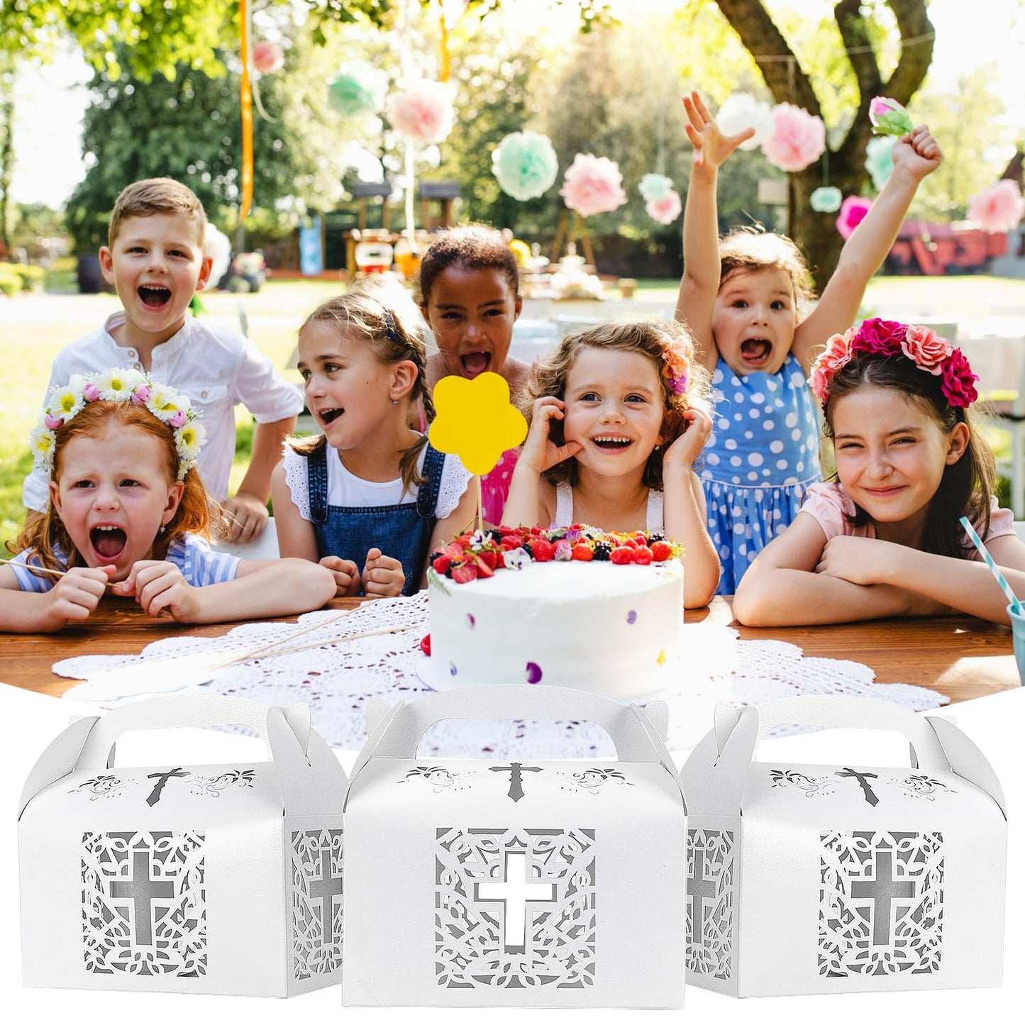 KAZIPA 12PCS Party Favor Bag Boxes, Goodie Favor Boxes for Treats Cookies Candies, Ideal for Theme Birthday Party, 6.5x3.5x3.5 Inches(White)