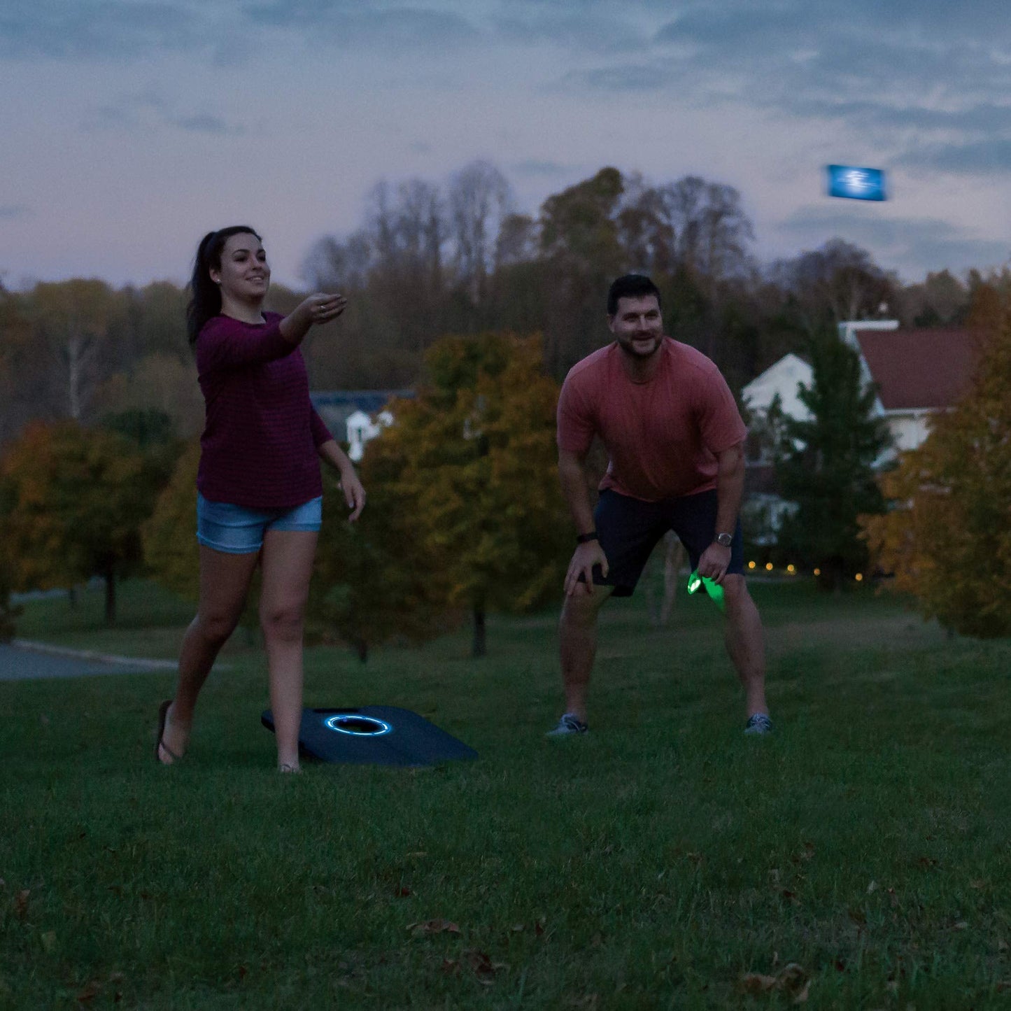 EastPoint Sports Light-Up Bean Bag Toss Outdoor Game - Cornhole-Style Team Fun for Parties Tailgates Cookouts and More Light Up Cornhole Set