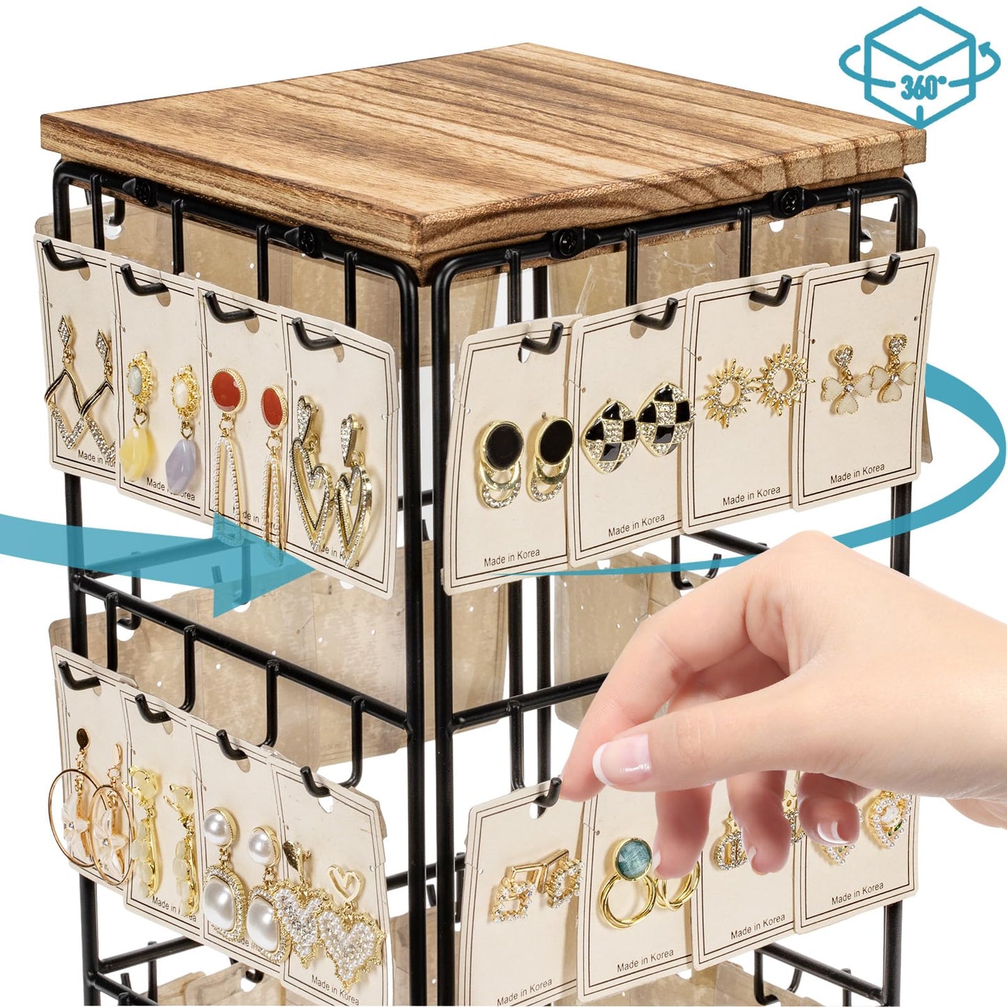 Yoimori 360 Rotating Earring Display Stands for Selling, Earring Rack Display Holder Stand, Jewelry Display for Vendors Selling Earring Cards, Necklaces, Bracelets, Hair Accessories (48 Hooks)