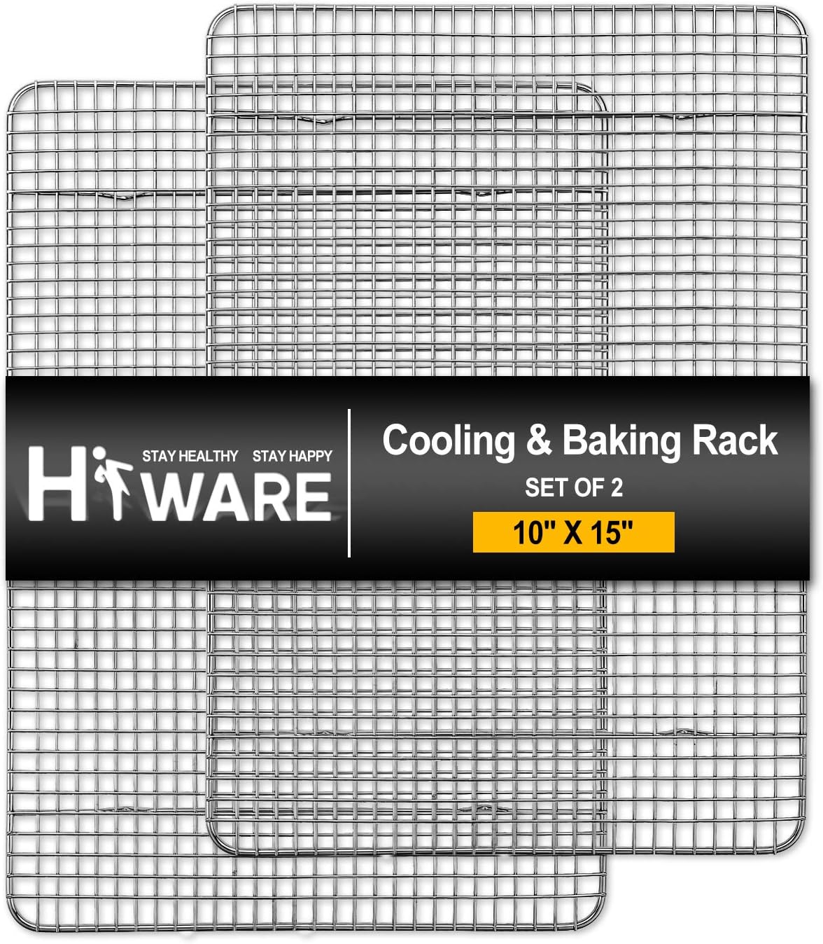Hiware 2-Pack Cooling Racks for Baking, 10" x 15", Stainless Steel Wire Cookie Rack Fits Jelly Roll Sheet Pan