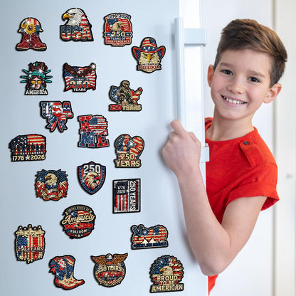 Chapou 20 Pcs 4th of July Patriotic Diamond Art Magnets 250th Anniversary Eagle Diamond Painting Magnets Memorial Day Red White Blue American Flag Magnetic Gem Art Stickers Kits for Adults DIY Decor