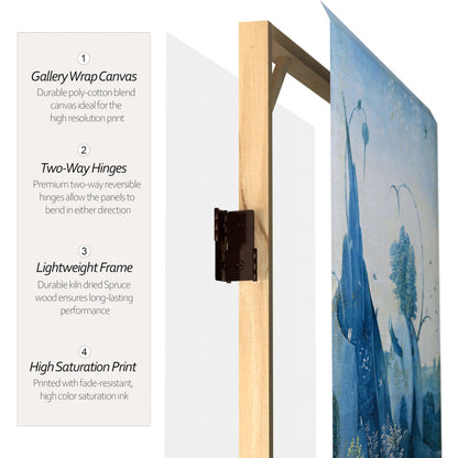 Red Lantern 7 ft. Tall Double Sided Garden of Delights Canvas Room Divider 3 Panel Freestanding Folding Privacy Screen, Partition and Separator for Modern and Contemporary Bedroom, Home Office, Studio