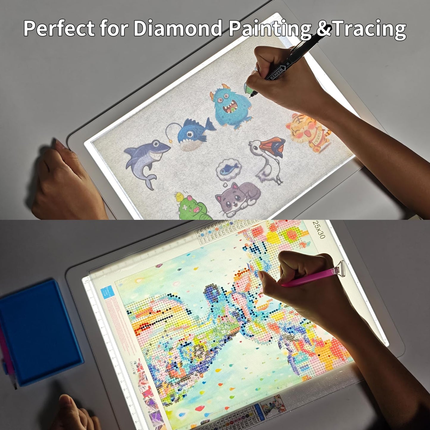 Phylosal Rechargeable A4 Light Pad with Carry Bag, Ultra-Thin Magnetic Tracing Light Box for Drawing, Diamond Art Painting Light Board with Side Button, Super Bright Light Table for Sketching (White)