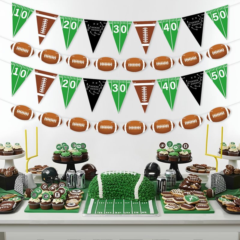 4pcs Football Party Decorations Pre-Strung Football Hanging Garland Triangle Flags Banner for Sports Themed Baby Shower Birthday Party Decorations