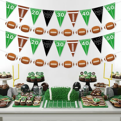 4pcs Football Party Decorations Pre-Strung Football Hanging Garland Triangle Flags Banner for Sports Themed Baby Shower Birthday Party Decorations