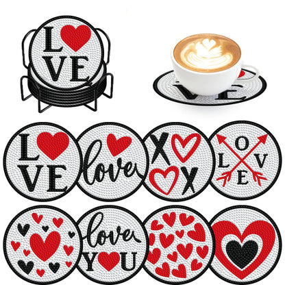 Denylo pro 8 Pcs Valentines Day Diamond Art Painting Coasters Kits with Holder DIY Art Coaster Non Slip Coaster for Adults Xmas Holiday Diamond Painting Kits Supplies for Valentines Day Gift