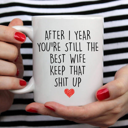 YouNique Designs 1 Year Anniversary Coffee Mug for Her, 11 Ounces, 1st Wedding Anniversary Cup for Wife, White