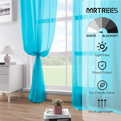 MRTREES Short Sheer Curtains 36 inch Length Kitchen Tier Curtains, Light Filtering Rod Pocket Voile Cafe Curtains, 2