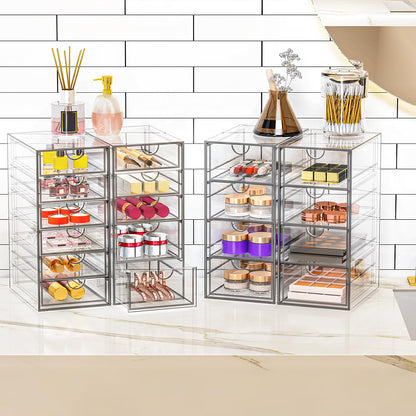 YFXCVSL Acrylic Makeup Organizer with 19 Drawers, 4 Pack Clear Storage Drawers, Bathroom Makeup Organizer for Palettes, Cosmetic, and Beauty Supplies,Ideal for Vanity, Cabinet,Desk Organization