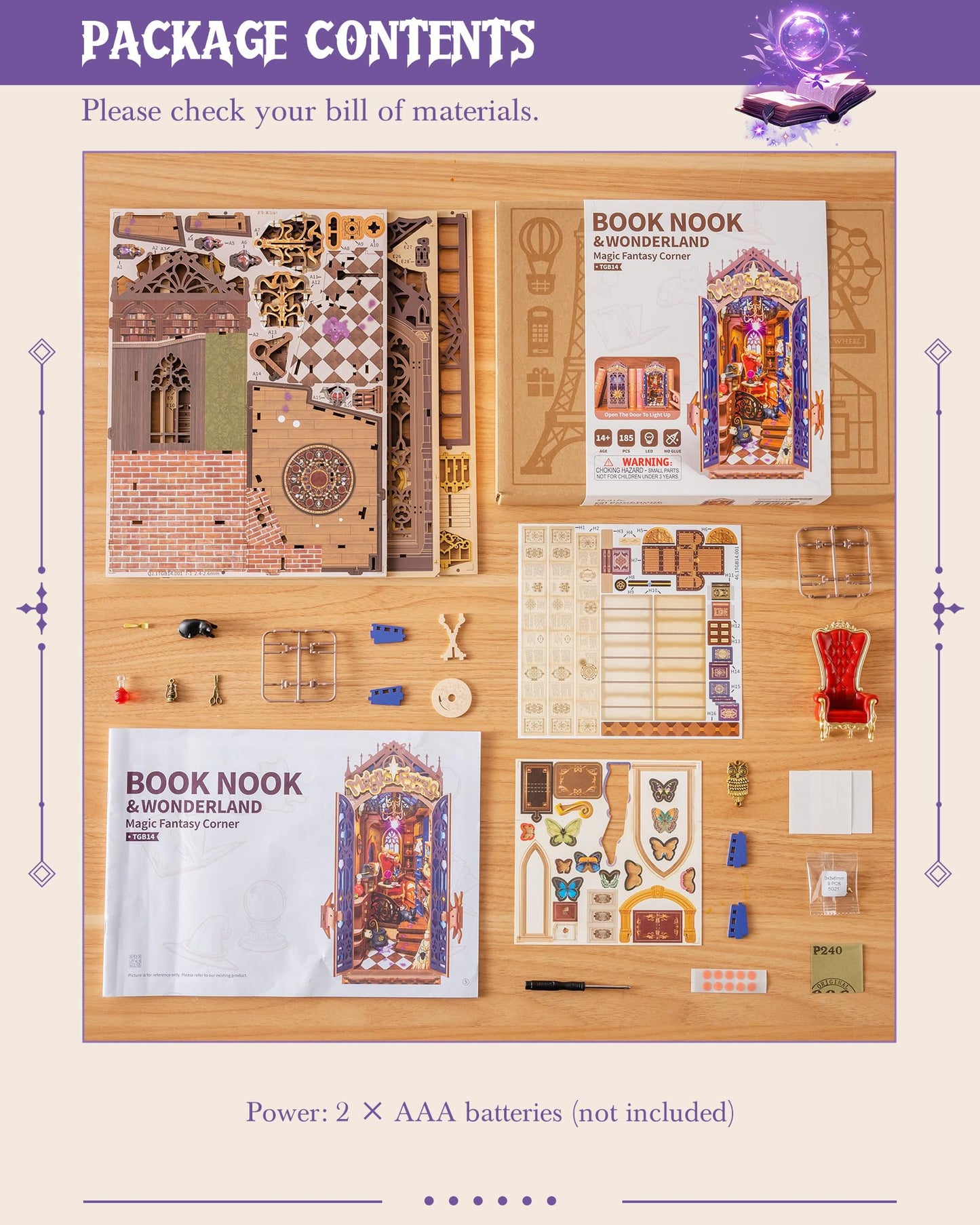 ROBOTIME Book Nook Kit, DIY Miniature House Kit, 3D Wooden Puzzle Bookends, Witch Study Room Bookshelf Decor, Creative Unique Gifts for Adults (Magic Fantasy Corner)