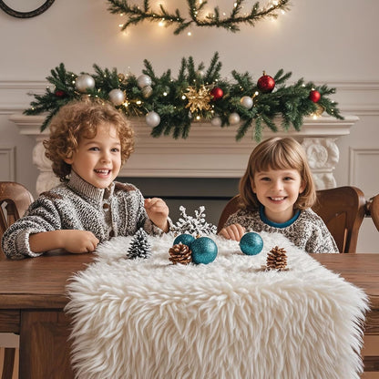 12x47.0 inches) Faux Fur Table Runner,Table Runner for Soft Luxury Winter Decor Xmas White Decorations, Party Birthday