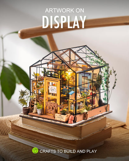 Rolife DIY Miniature Greenhouse Kit, Tiny/Mini House Making Kit with Furniture for Adults, Furniture, Halloween/Christmas Decorations, Gifts for Family and Friends (Cathy's Greenhouse)