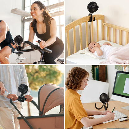 Momcozy 8000mAh Portable Stroller Fan, 27H Ultra-long Battery Life Detachable 4 Speed 360°Rotate LED Night Light with 2 Modes, USB Rechargeable Handheld Cooling Fan for Travel/Car Seat/Bedroom