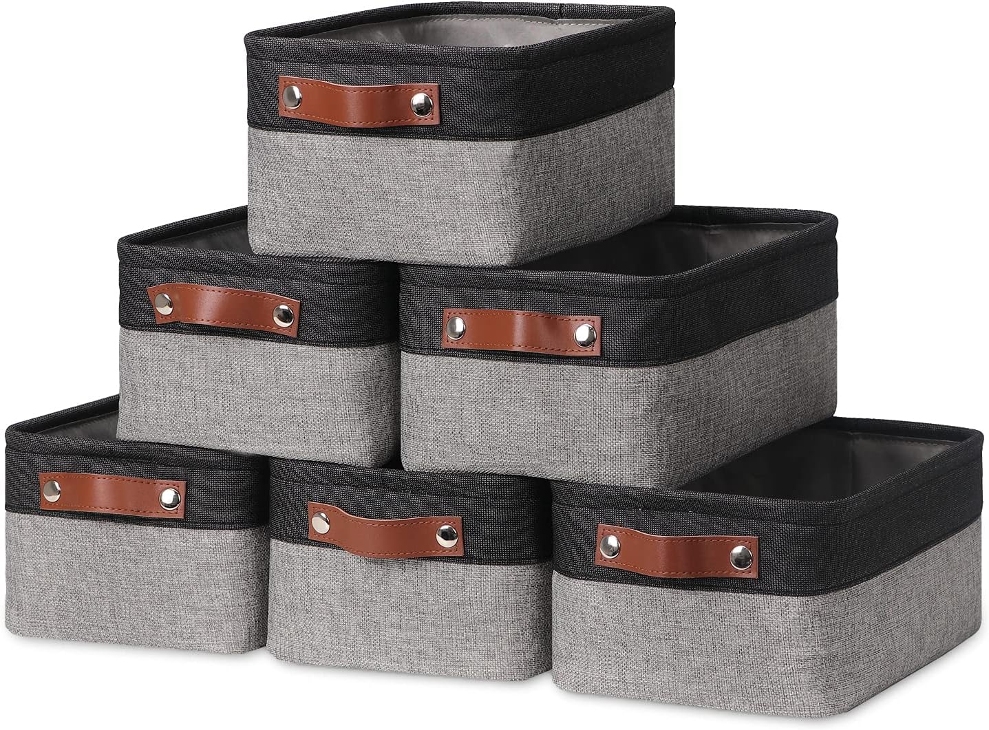 HNZIGE Small Storage Baskets Fabric Bins (6-Pack) for Organizing Clothes, Toys, Books, Gifts (Black & Gray, 11.8" x