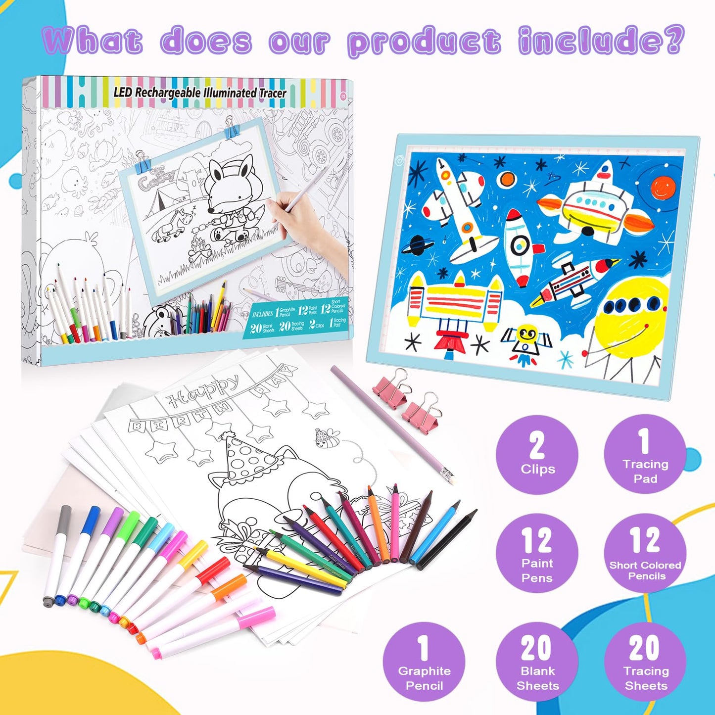 Light Up Tracing Board Kits Blue, 15" Writing Tracer Pad for Kids Ages 3-12, Drawing Tablet Supplies for Diamond Art Painting Accessories, Sketching Light Box Table for Boys Adults Holiday Gift Toys