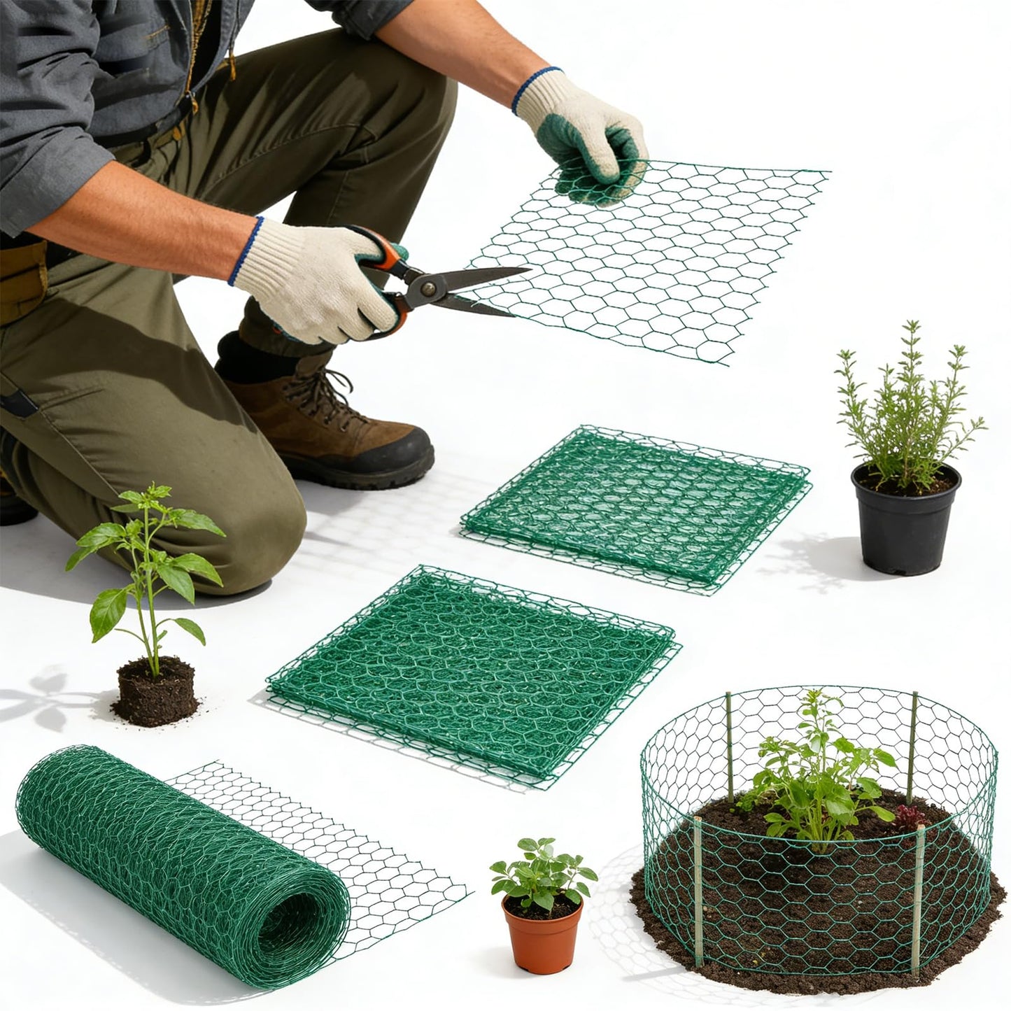 Chicken Wire Mesh Fencing16.4x0.98Ft with Zip Ties, Pliers, Stakes & Gloves - All-in-One Kit for Garden Fence, Floral Arrangements & Craft Projects