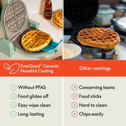 Bella Flip-N-Store Waffle Maker - EverGood™ Ceramic Nonstick Coating, 1000 Watt, 7” Wide, Seaglass