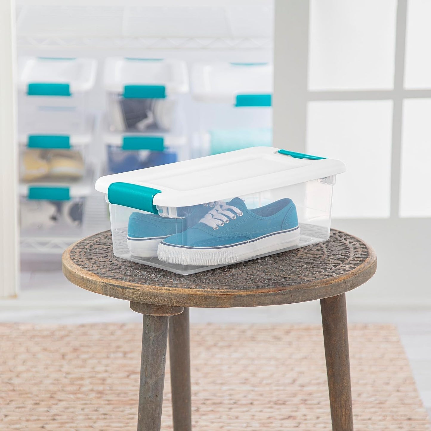 Sterilite 6 Qt Latching Storage Box - Stackable Plastic Container for Shoe Organization | Clear with White Lid, 12-Pack