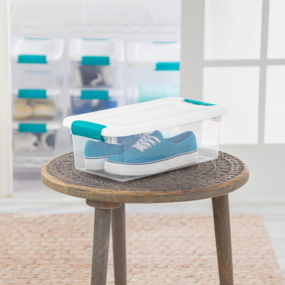 Sterilite 6 Qt Latching Storage Box - Stackable Plastic Container for Shoe Organization | Clear with White Lid, 12-Pack