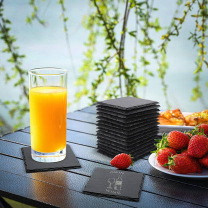 60 Pack Slate Drink Coasters, VIBRATITE 4 Inch Black Slate Stone Coasters Bulk Cup Coaster Laser Engraving Blanks with Anti-Scratch Bottom for Drink Coffee Bar Kitchen Home Decor, Square