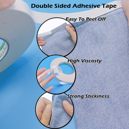 WENSSKKU Double Sided Sticky Fabric Tape,1 Inch x 200 Feet Hem Tape No Sew No Iron,Double Sided Hemming Tape for Clothes, Pants, Curtains, Crafts and DIY Projects,Thin and Removable