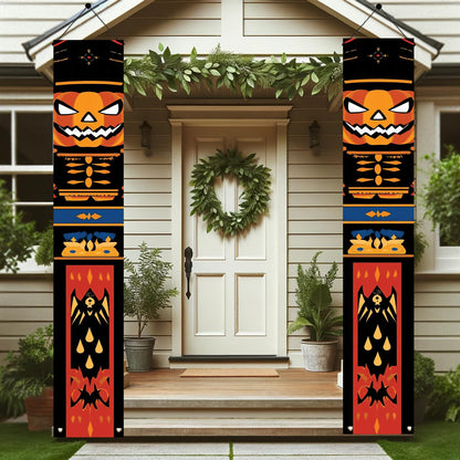 Saoplasa 2PCS Halloween Nutcracker Porch Banners 71 x 12 Inch Pumpkin Skeleton Door Decorations Scary Soldier Hanging Signs for Spooky Front Entryway Party Wall Decor Haunted House Yard Display