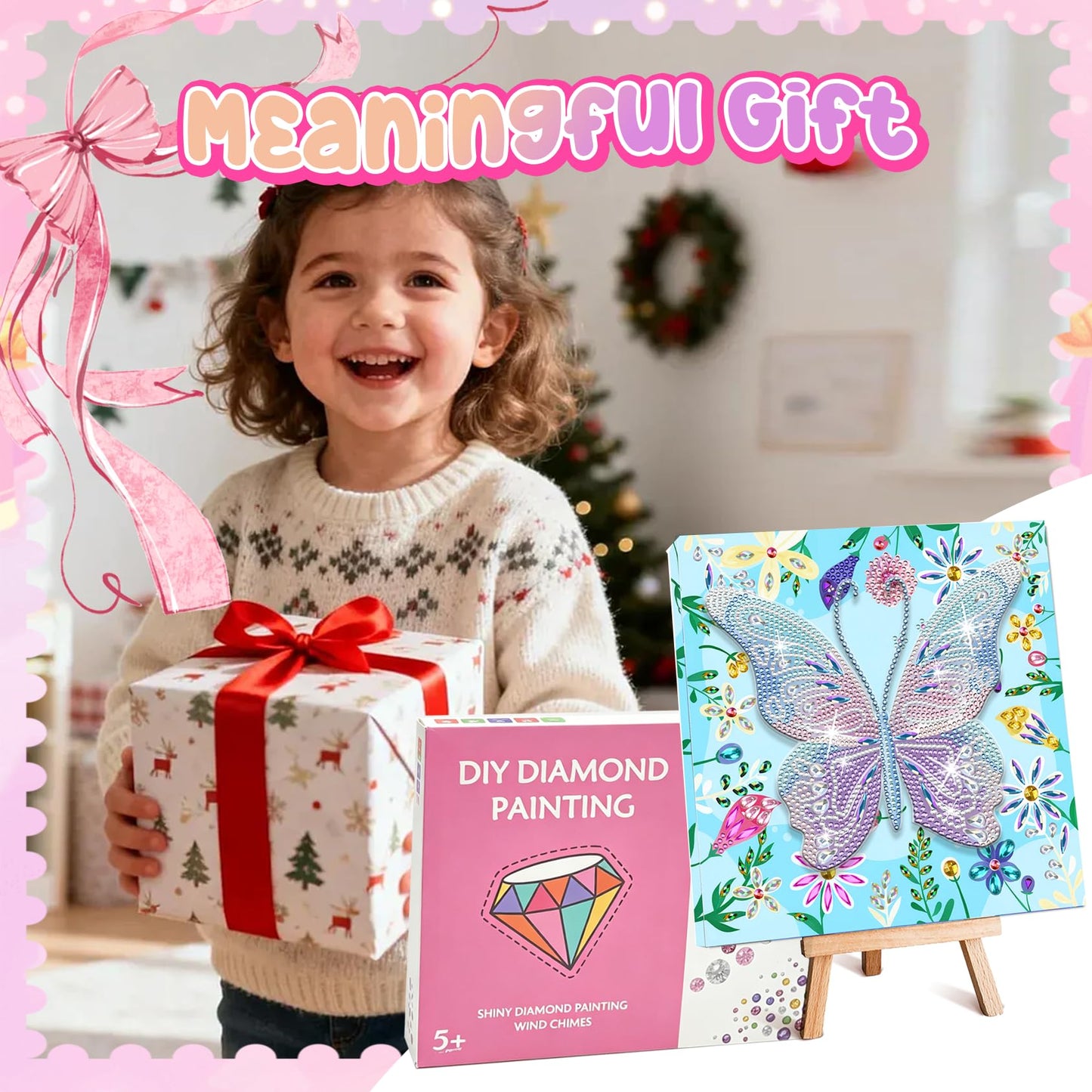 Butterfly Diamond Painting Kits with Frame, 5D Diamond Art Kit with Easel, DIY Gem Painting with Sparkling Rhinestones, Butterfly Canvas Art for Home Decor Unique Gift for Adult Beginner, 7.8x7.8 In