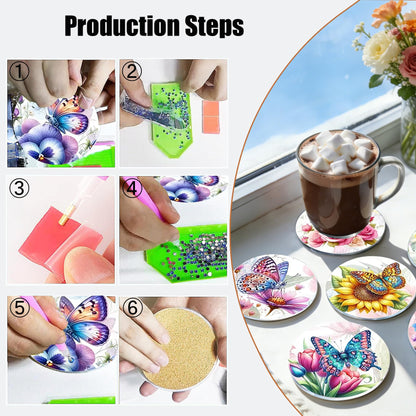 EOTHSW Diamond Art Coasters 8 Pack with Holder DIY Diamond Painting Coasters Crafts Kits for DIY Coaster Diamond Art Kits for Adults Gift 4X4 in (Butterfly-8pc)