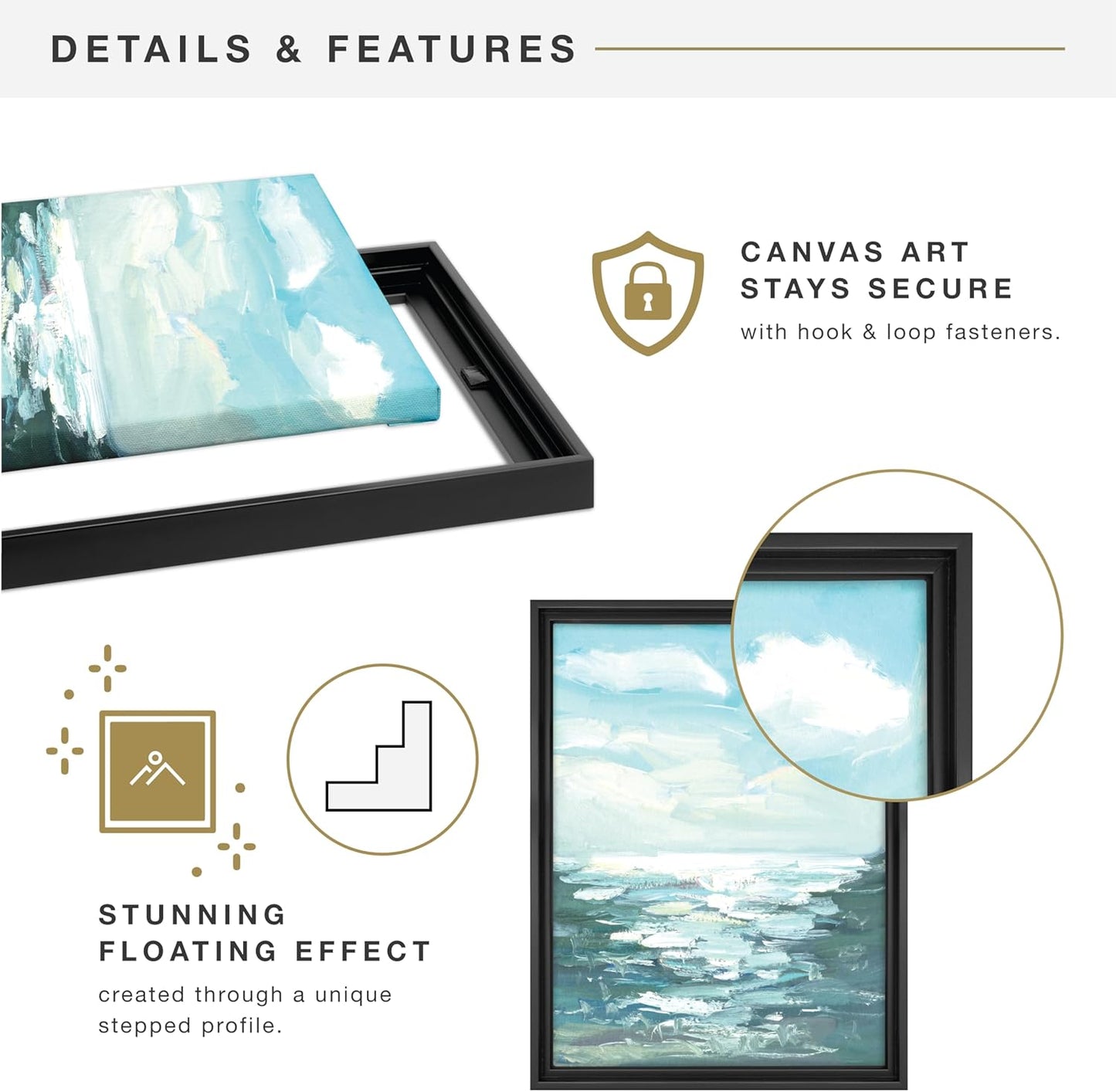 MCS Floating Canvas Frame, Art Frames for Canvas Paintings with Adhesive Fasteners, 18 x 24 Inch Black and Silver Finish