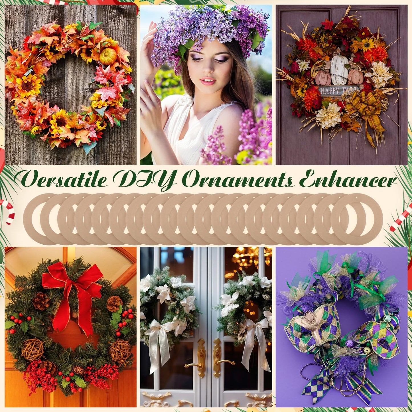 Sieral 40 Pcs Large Hanging Round Wreaths Round DIY Ornaments Wreath Form Bulk Cardboard Wreath Ring Wedding 4th of July 250th Anniversary Patriotic Wreaths for Craft DIY Holiday Decor (12 Inch)