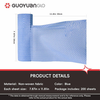 GUOYUANGLO Disposable Cleaning Cloths Roll Disposable Dish Cloth Multi-Purpose Heavy Duty Paper Towels-200 Sheets,Blue