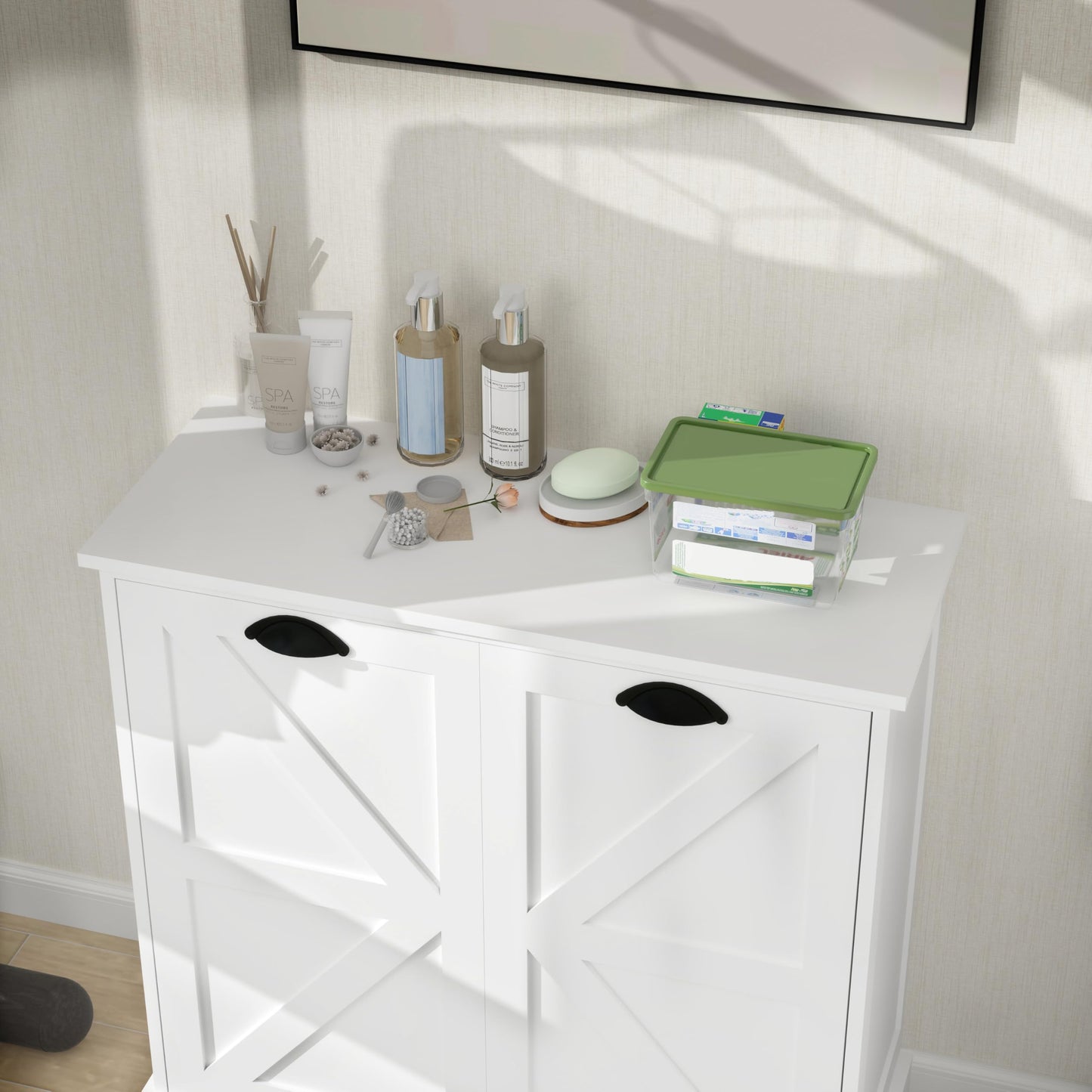 Two Compartment Tilt Out Laundry Sorter Cabinet White WF804