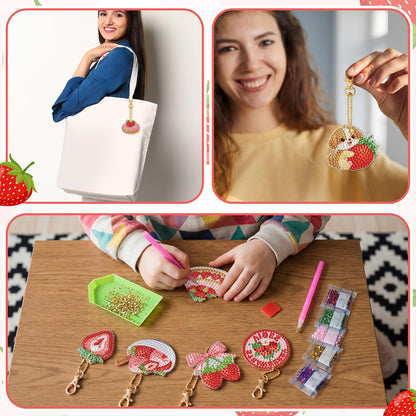 Huquary 30 Pcs Diamond Painting Keychains Strawberry Diamond Art Berry Party Crafts Favor 5d Double Sided Keychains for Adult Beginner DIY Crafts Party Gift