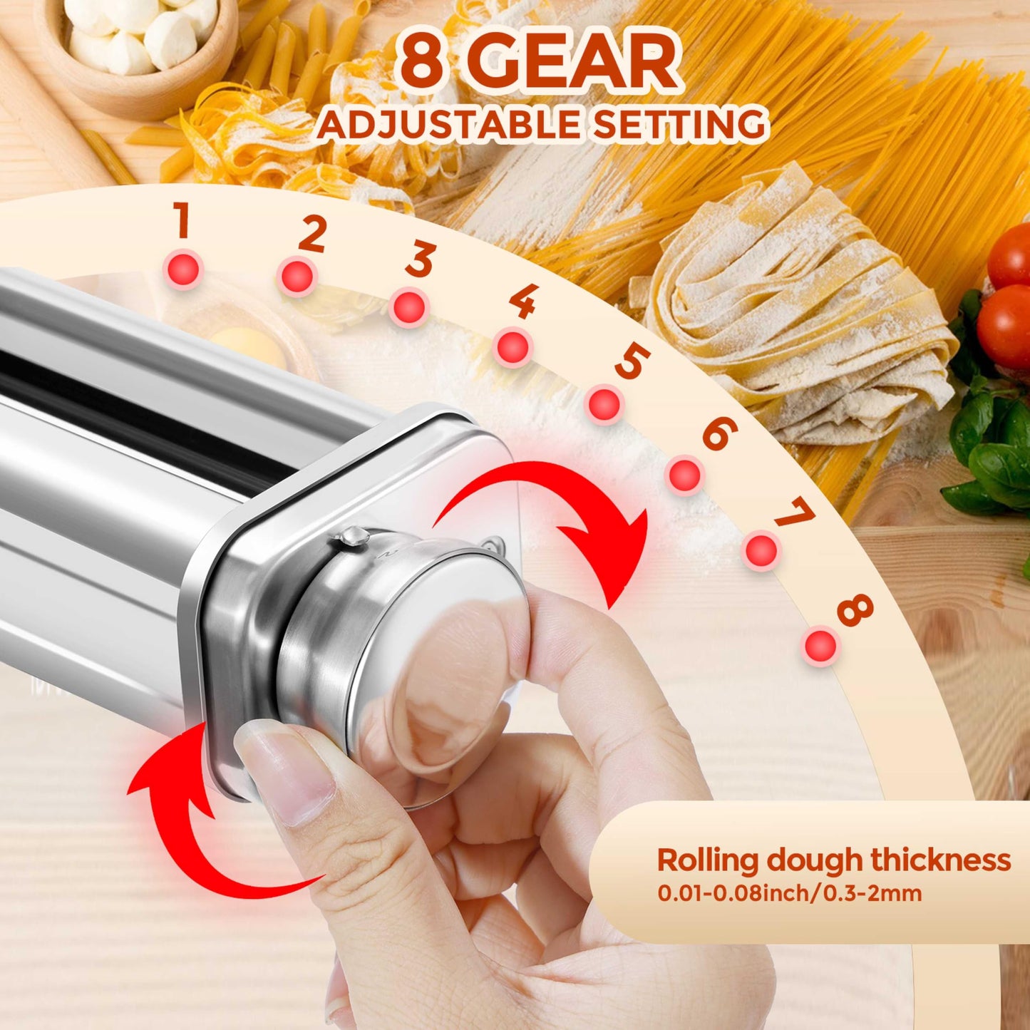 3 PCS Pasta Attachment for all KitchenAid Stand Mixer, Classic Pasta Maker Set Included Pasta Roller, Spaghetti Cutter and Fettuccine Cutter, Durable Pasta maker accessories