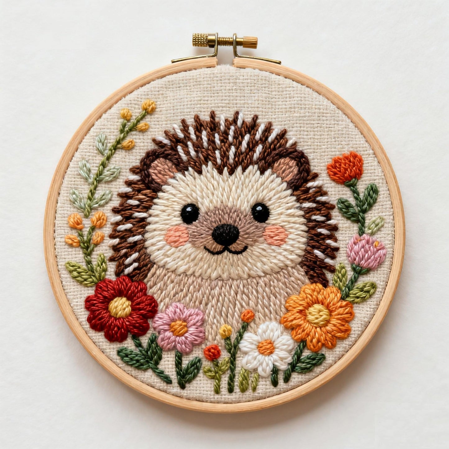 DIY Punch Needle Kits Hedgehog Flowers Easy for Beginners Embroidery Starter Set with Hoop Stress Relief Craft Hobby and Home Decor 20x20cm