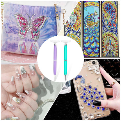 benote Diamond Art Pen Tools, 2 Sets Ergonomic Diamond Art Accessories Pens Metal Screw Thread Multi Placer Tips, Round and Square Drill Pen for Nail DIY Craft