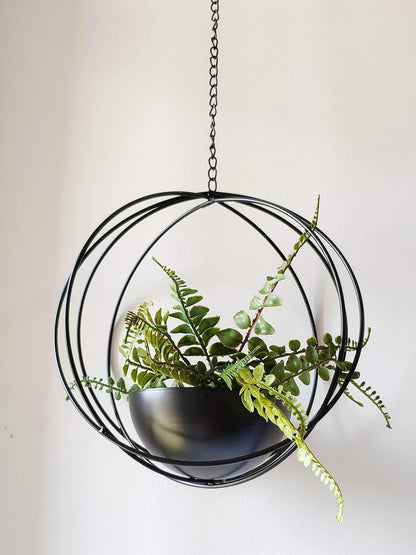 RISEON Boho Black Metal Plant Hanger,Metal Geometric Hanging Planter, Modern Planter, Mid Century Air Plant Holder