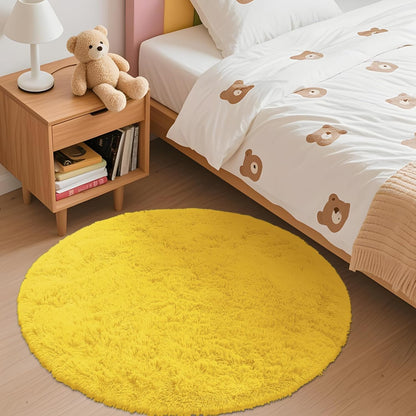 OLANLY Yellow Round Rug - Soft & Fluffy 3 ft Circle Area Rug for Bedroom, Living Room & Nursery Decor