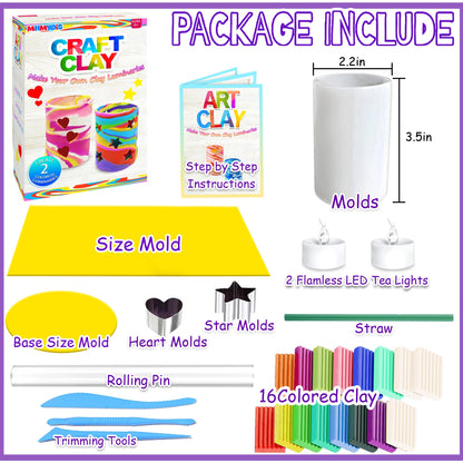 MHMYDIS Make Your Own Clay Luminaries - Clay Lanterns Making Kit Activity for Boys Girls Age 6 7 8 9 10 11 12 Year Old and up - Arts and Crafts Kit for 8-12 Year Olds