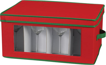 Household Essentials 540RED Holiday China Storage Chest with Lid and Handles, Red Canvas