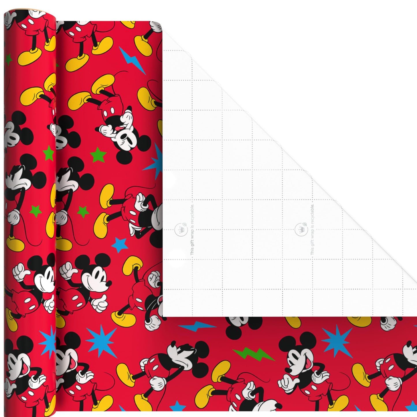 Hallmark Disney Mickey Mouse Wrapping Paper Mini Rolls, 3-Pack (Mickey, Minnie, Mouse Ears, Red and Black) for Birthdays, Graduations, Celebrations, Any Occasion - 45 Sq. Ft. Total