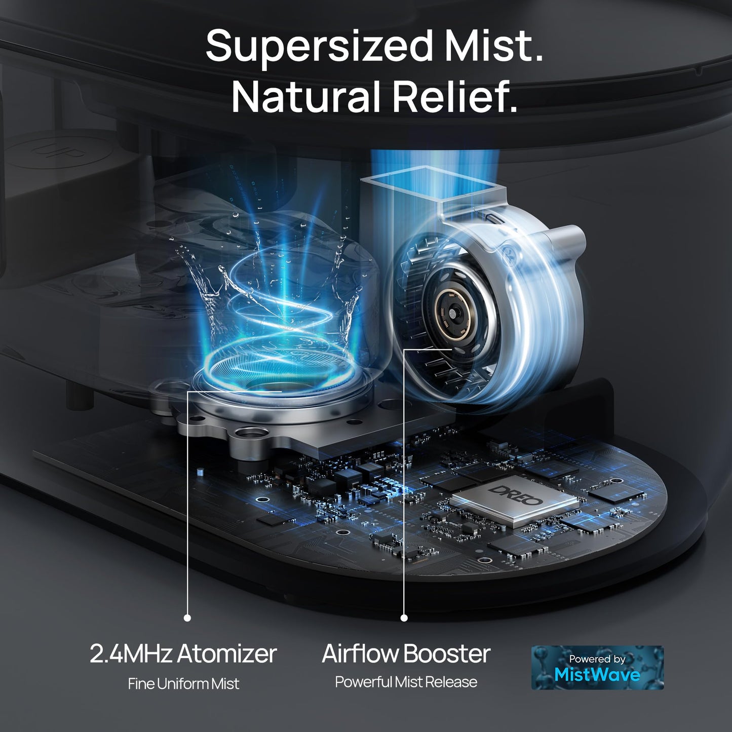 Dreo Humidifiers for Bedroom, 4L Top Fill for Large Room, 36H Runtime, 28 dB Quiet Supersized Cool Mist Air Humidifier for Baby Nursery, Plants, Indoor, Night Light, Easy to Clean & Fill
