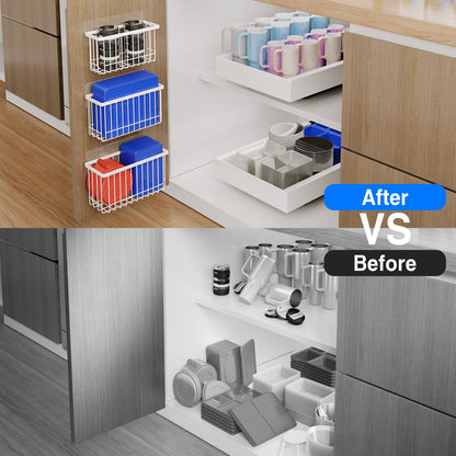 MUSTORN 3 Pack Adhesive Cabinet Door Organizer, Lid Organizers Inside Cabinet Food Container/Tumbler Lid Organizer and Storage Cup Lids Holder for Kitchen & Bathroom Wall Mounted(White)