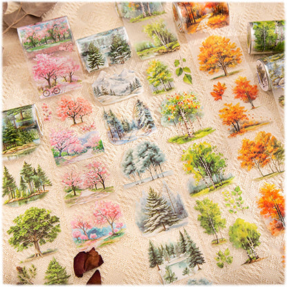 MisKepaa Scrapbook Nature Stickers Set,6 Rolls PET Plant Tape Stickers for Journaling,Forest Washi Tape for Junk Journal Supplies,Scrapbooking,DIY Craft,Photo Frame(Forest)