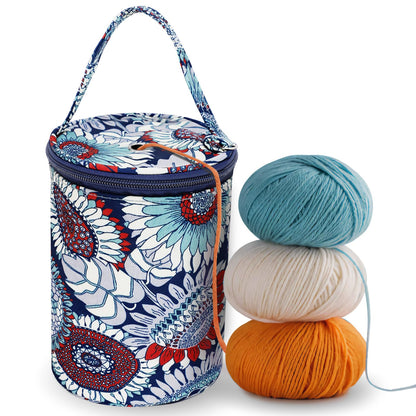 Small Portable Yarn Holder with Anti-Tangle Design, 2-3 Standard Size Balls,Yarn Storage Bag for Crocheting On The Go, Ideal Crocheting Gifts for Women and Crocheter (Blue)