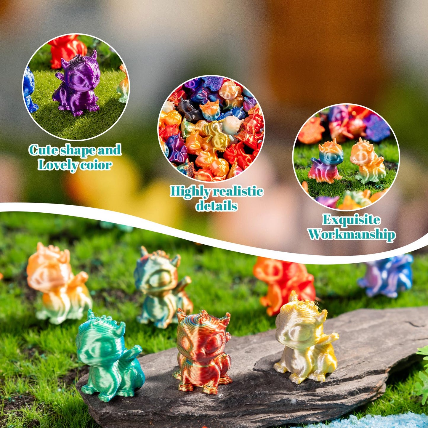 Teenzee 100pcs Mini 3D Printed Animals Tiny Dragon Plastics Figures Miniature Little Small Animals Figurines Bulk for Micro Fairy Garden Landscape Accessories Hide Crafts Decor Aquarium